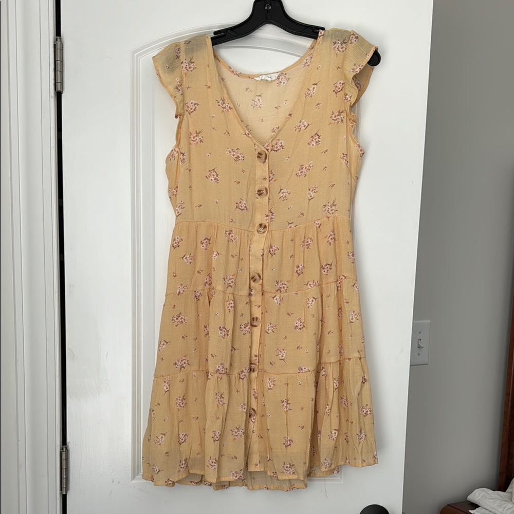 Mine yellow Tan Buttoned Flutter Sleeve Sundress